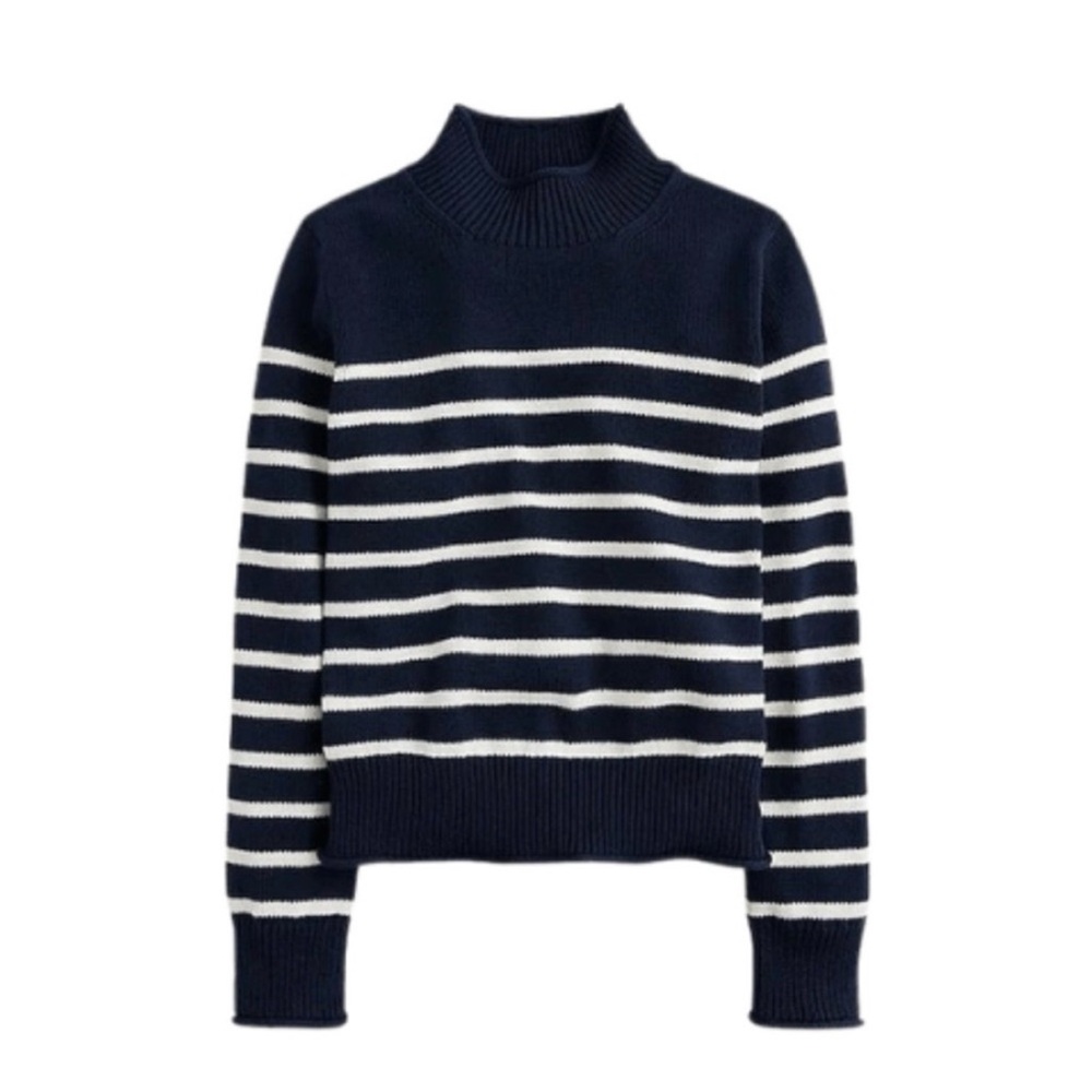 J.Crew Navy & White Striped Cotton High Mock Neck Sweater Size Small